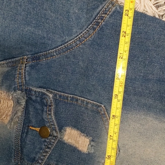 Distressed Long Denim Jacket With Unique Ripped Design On Back - Picture 5 of 8